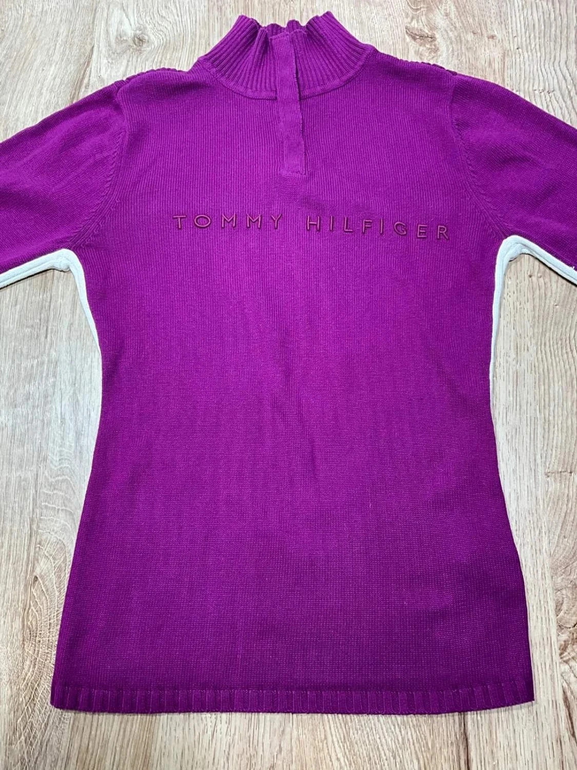 Pull Tommy Hilfiger col boutonné Femme L 100% Coton violet – photo 4